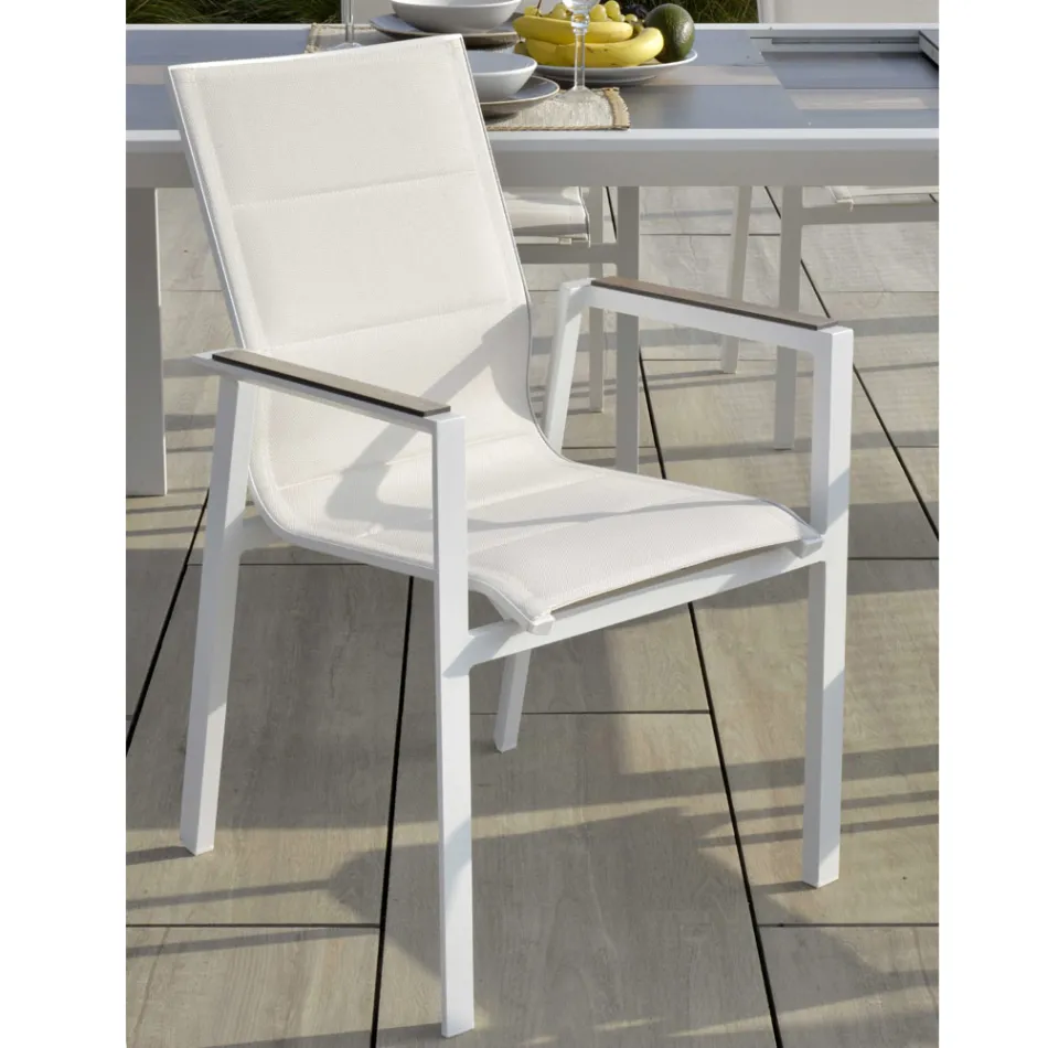 Sillón en Aluminio y Textilene con Inserción en los Reposabrazos en HPL - Righello Viadurini