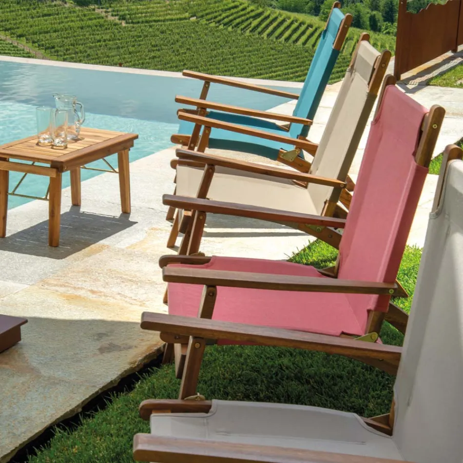 Sillón de madera de acacia y tejido de mezcla de algodón y poliéster - Bottega Viadurini