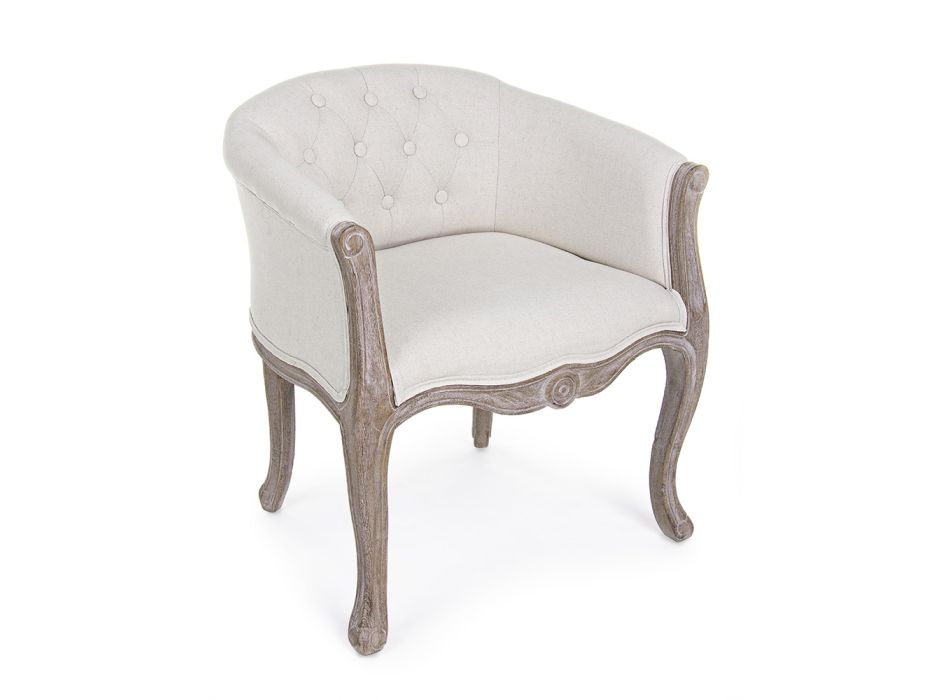 Asiento de sillón de madera en lino natural y algodón de diseño clásico - Katen Viadurini