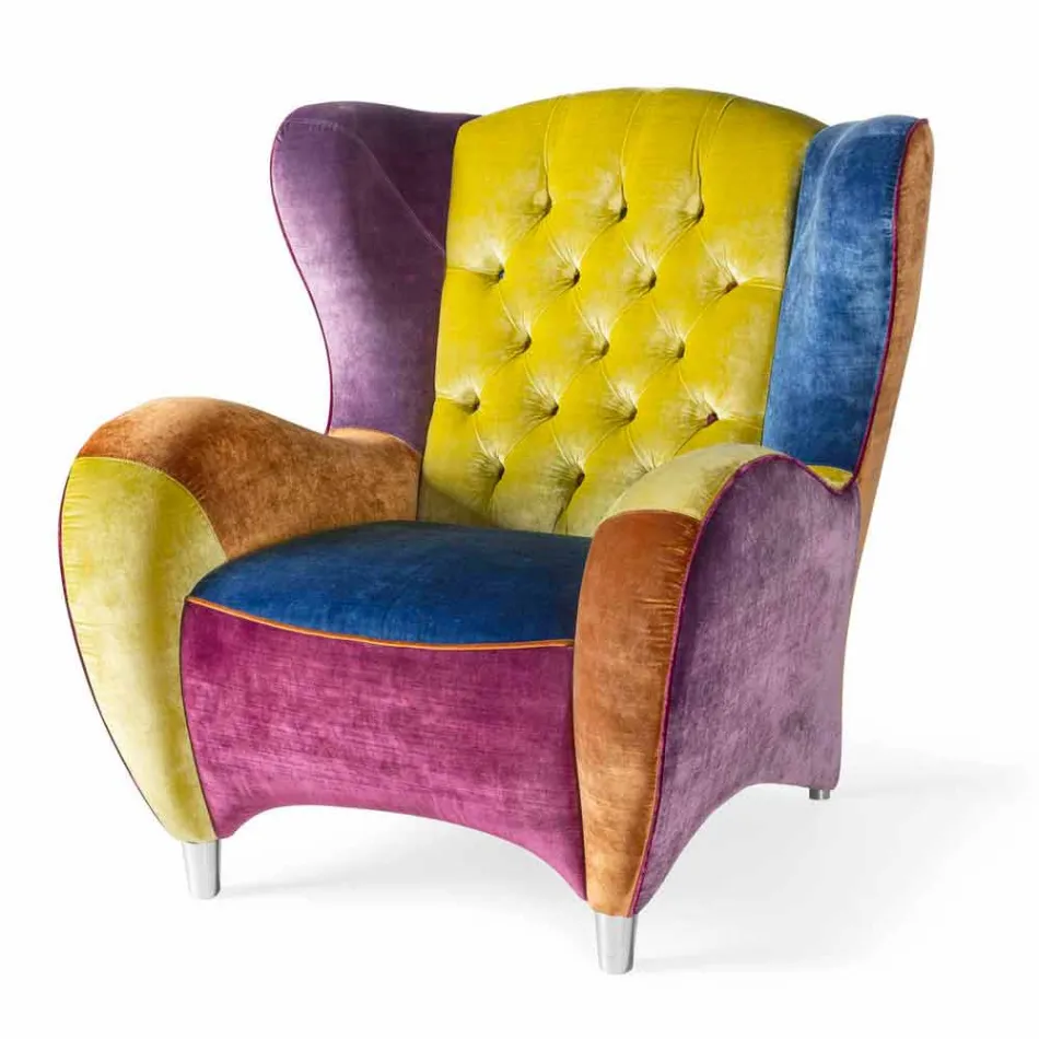 sillón de terciopelo acolchado y trabajó acanalado borde Schinke Viadurini