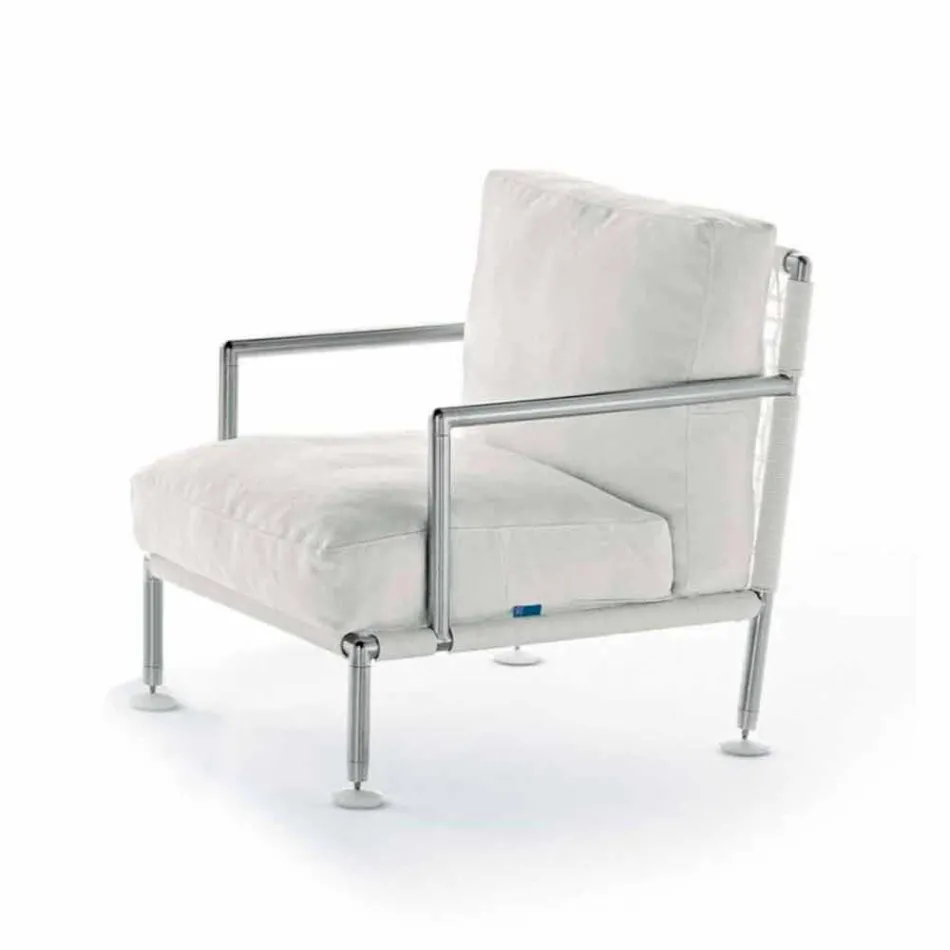 Sillón de diseño moderno en acero y PVC negro o blanco para exterior - Ontario2 Viadurini