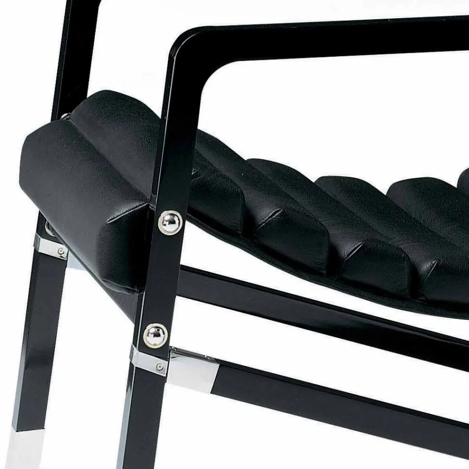 Sillón moderno en madera lacada en negro brillante y cuero Made in Italy - Conga Viadurini
