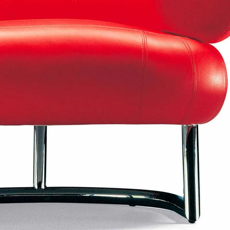 Sillón moderno tapizado en cuero con base de acero Made in Italy - Ostilio Viadurini