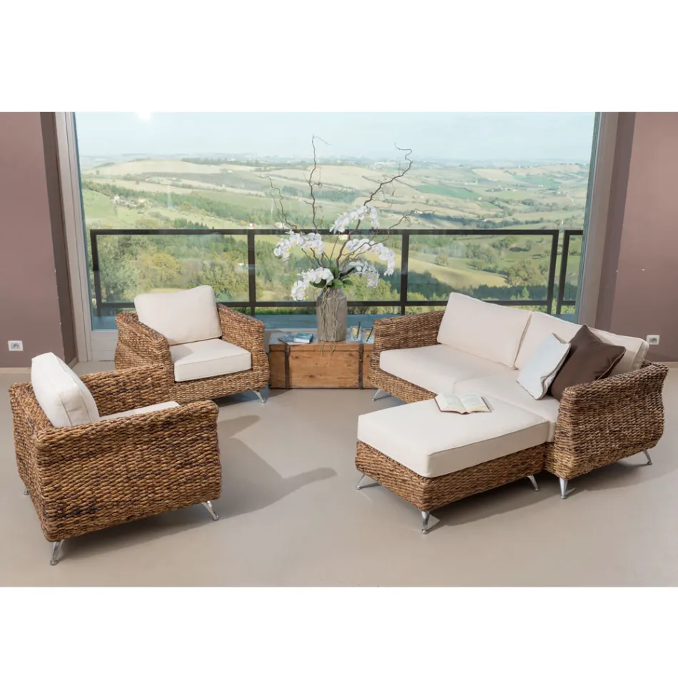 Sillón de exterior en tejido de plátano con cojines - Legolas Viadurini