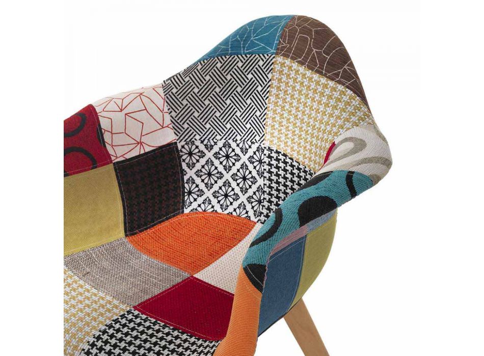 Sillón de diseño patchwork en tela con patas de madera, 2 piezas - Selena Viadurini