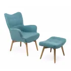 Sillón + puf en madera y tejido mezcla de algodón - Ailano Viadurini
