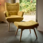 Sillón + puf en madera y tejido mezcla de algodón - Ailano Viadurini