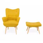 Sillón + puf en madera y tejido mezcla de algodón - Ailano Viadurini