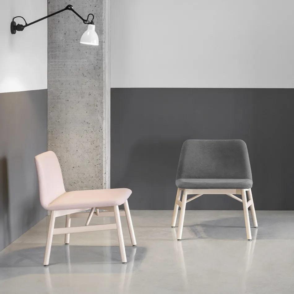 Sillón fino en tela o terciopelo con base de haya Made in Italy - Molde Viadurini