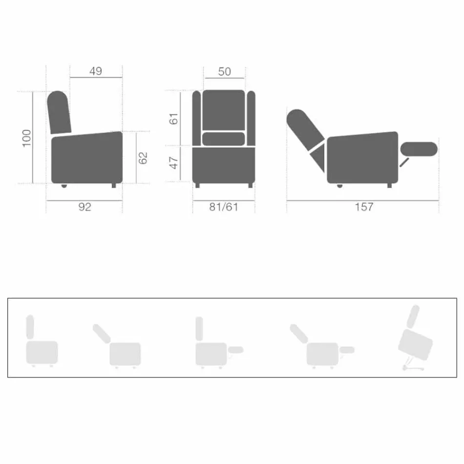 Sillón reclinable Lift Relax de 2 motores con ruedas Made in Italy - Isabelle Viadurini