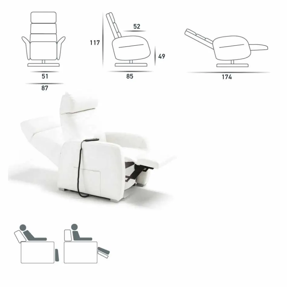 Relax sillón de 2 motores giratorio de piel / tela / cuero de imitación moderna Bluma Viadurini