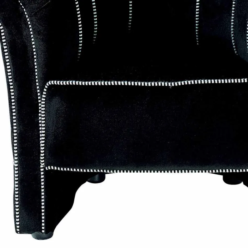 Sillón lounge en terciopelo negro con costuras en contraste Made in Italy - Rueda Viadurini