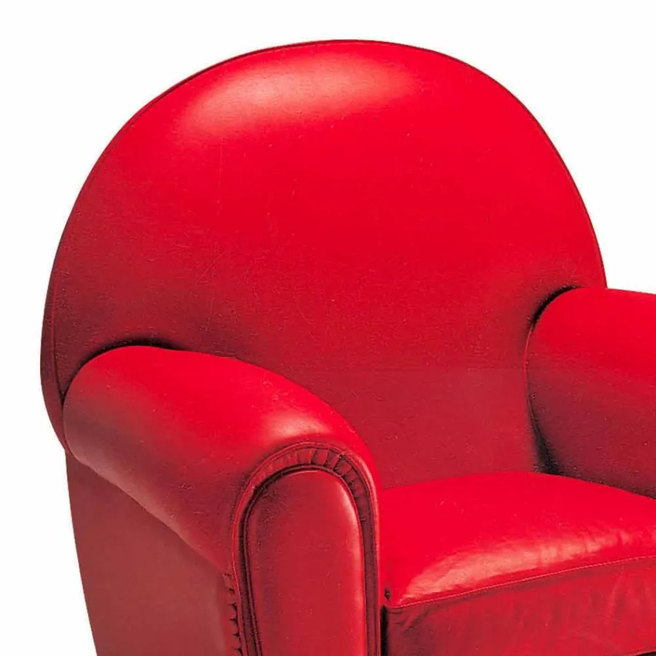 Sillón de salón tapizado en cuero con pies de madera Made in Italy - Pegolo Viadurini