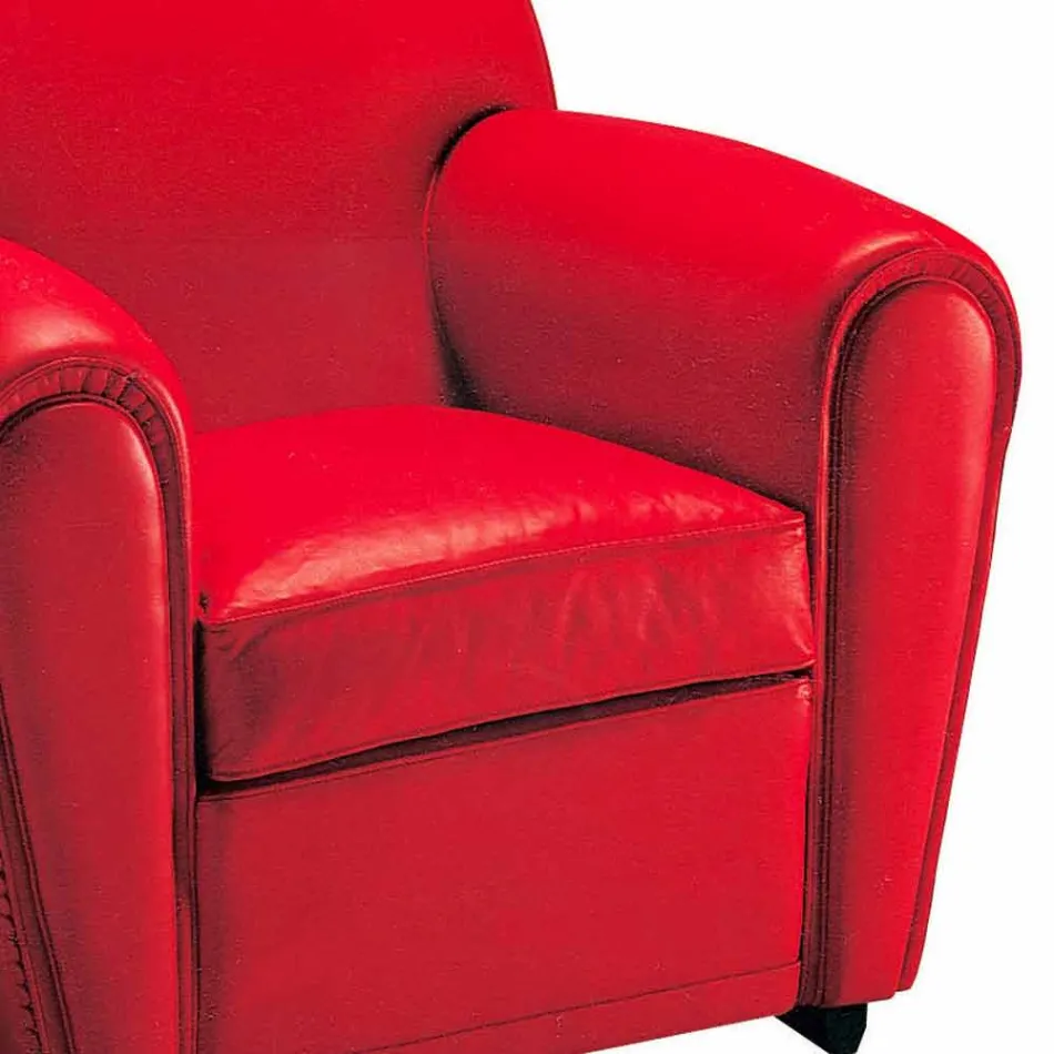 Sillón de salón tapizado en cuero con pies de madera Made in Italy - Pegolo Viadurini