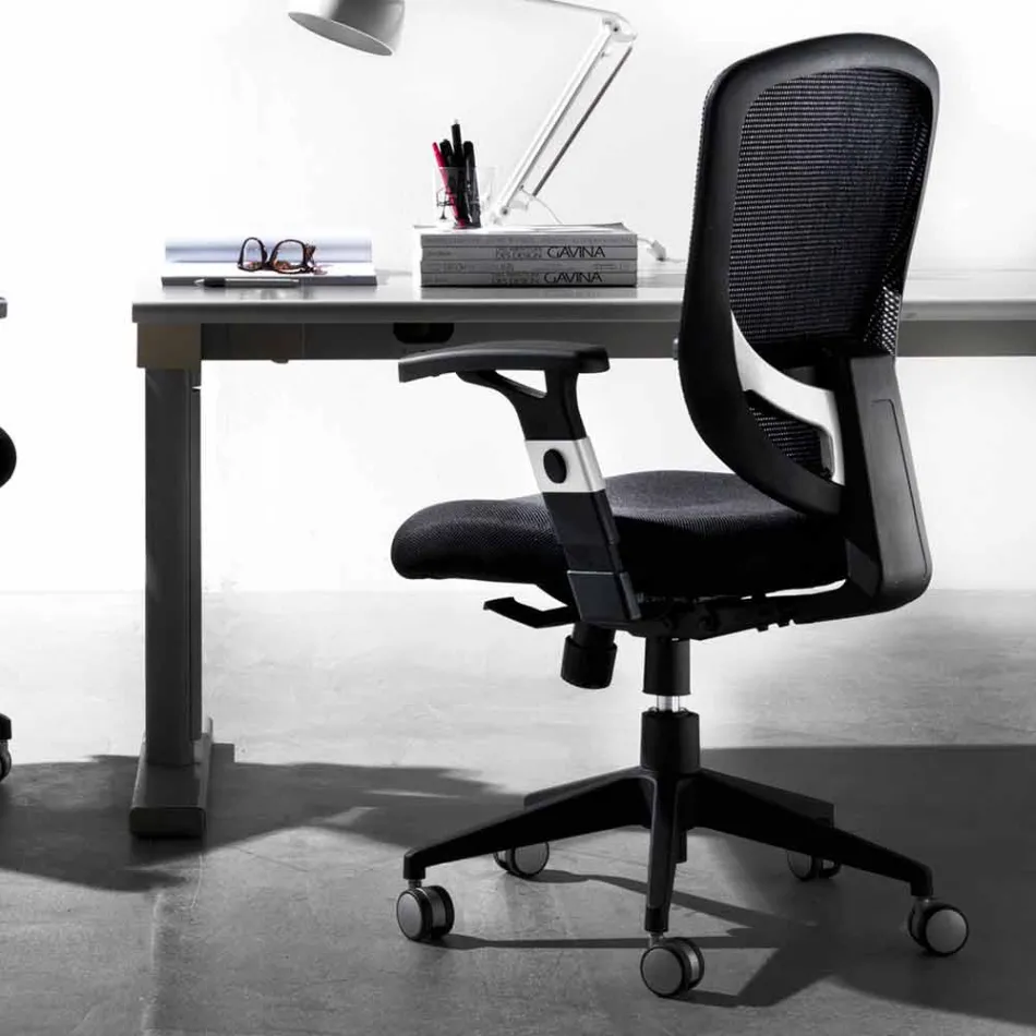 Sillón giratorio operativo moderno y semidireccional en malla negra - Simona Viadurini