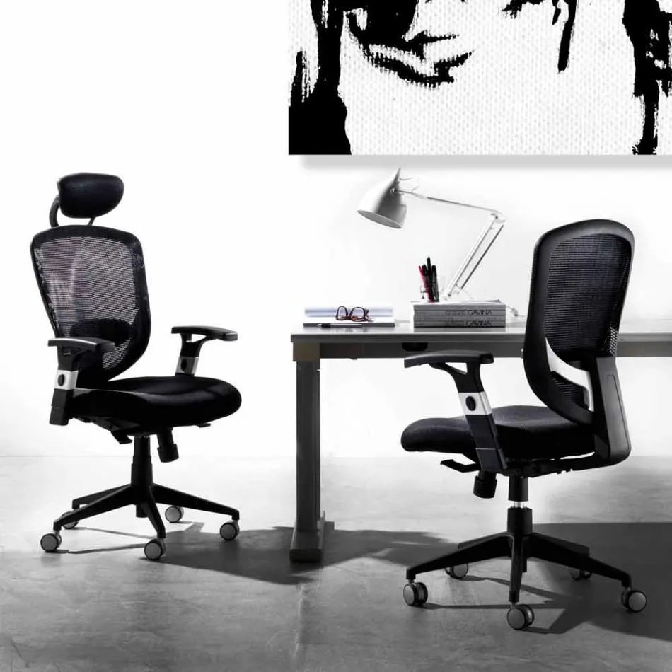 Sillón giratorio operativo moderno y semidireccional en malla negra - Simona Viadurini