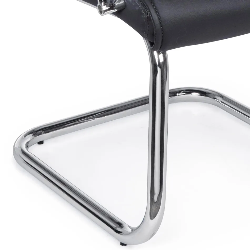 Silla de Oficina Trineo Acero y Ecopiel con Reposabrazos 2 Piezas - Monaldo Viadurini