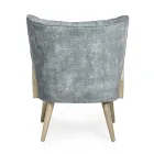 Sillón vintage de madera con reposabrazos de ratán y poliéster - Ludovica Viadurini