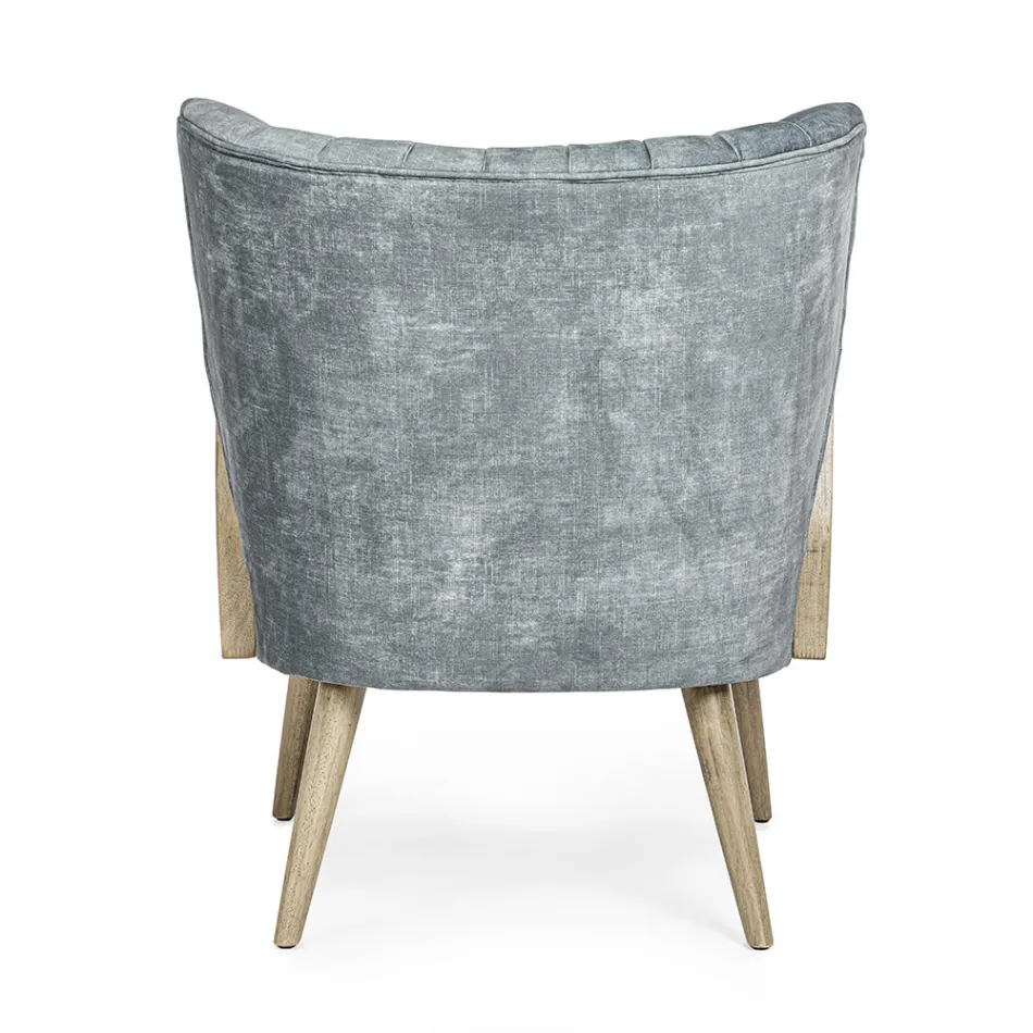 Sillón vintage de madera con reposabrazos de ratán y poliéster - Ludovica Viadurini