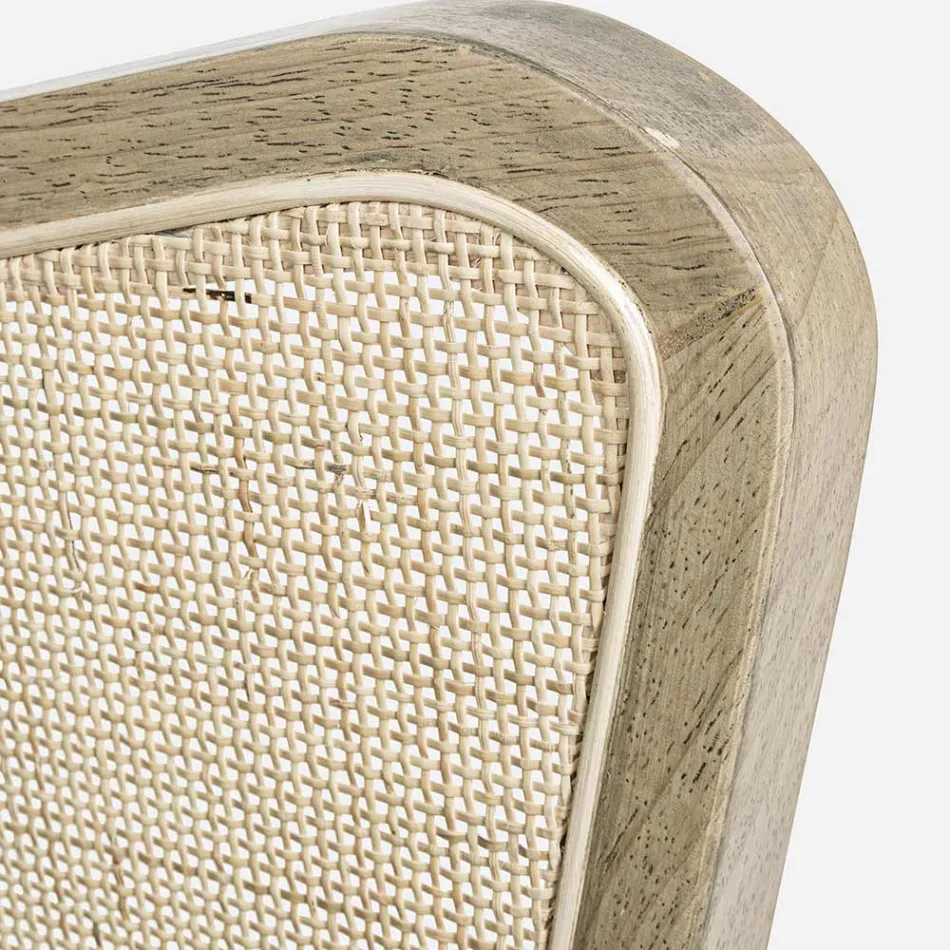 Sillón vintage de madera con reposabrazos de ratán y poliéster - Ludovica Viadurini