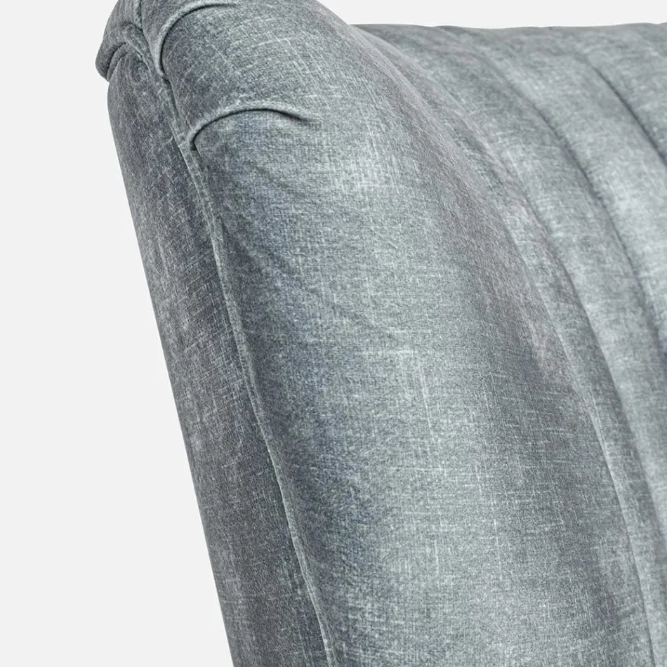 Sillón vintage de madera con reposabrazos de ratán y poliéster - Ludovica Viadurini