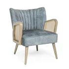 Sillón vintage de madera con reposabrazos de ratán y poliéster - Ludovica Viadurini