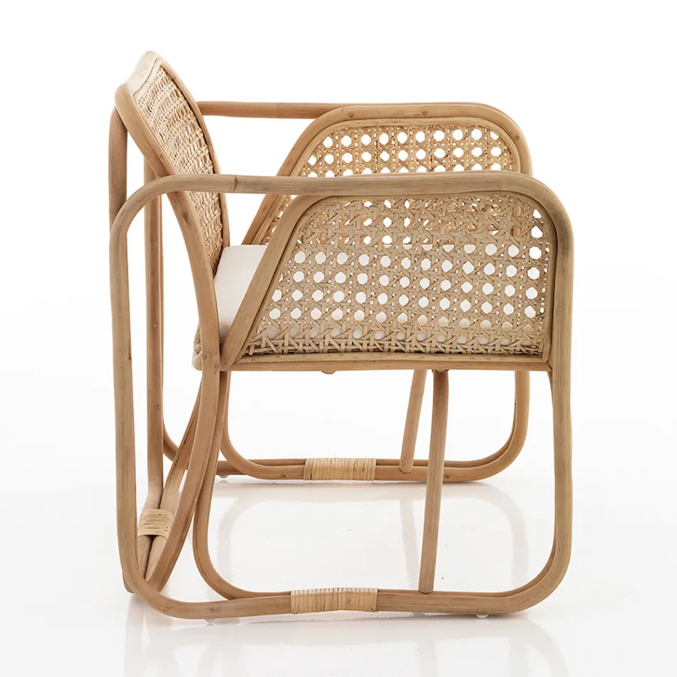 Sillón de exterior e interior de ratán y cojines de tela Saia - Voir Viadurini