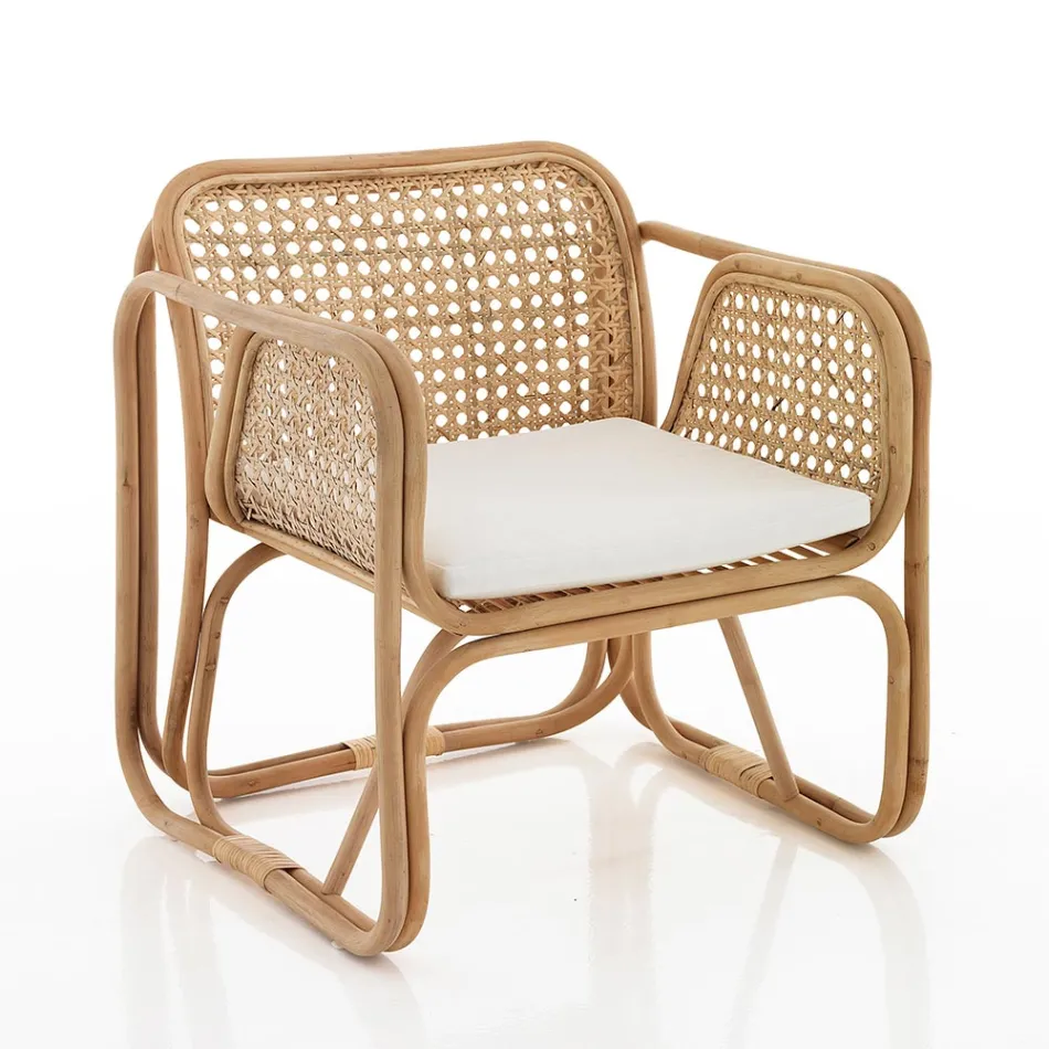 Sillón de exterior e interior de ratán y cojines de tela Saia - Voir Viadurini