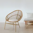 Sillón de exterior e interior de ratán y cojín de algodón - Ecrire Viadurini