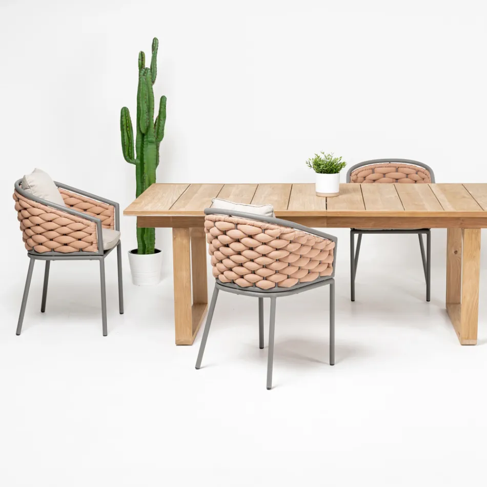 Sillón de exterior en aluminio y tejido Olefil tejido a mano - Reda Viadurini