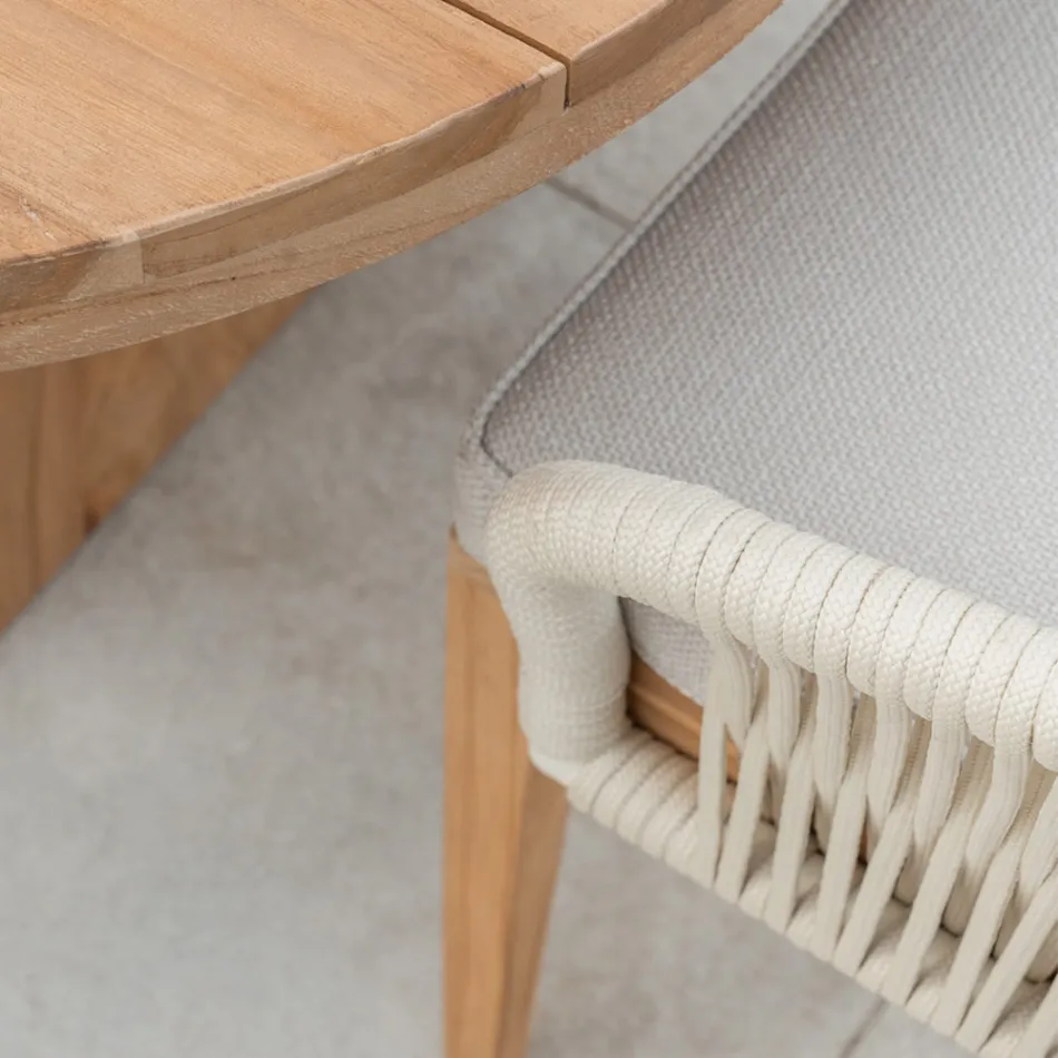 Sillón de exterior en teca y tejido de polietileno - Jhon Viadurini