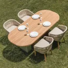 Sillón de exterior en teca y tejido de polietileno - Jhon Viadurini