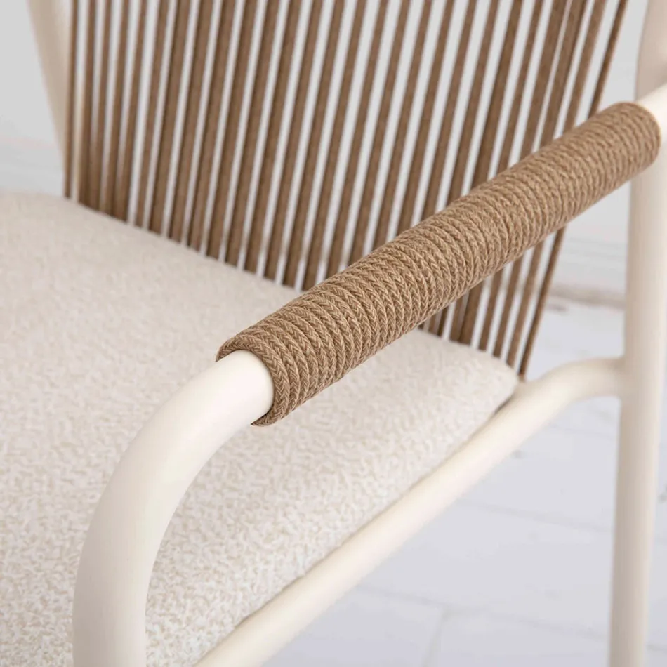 Sillón de exterior de aluminio beige y cuerda Terra - Luxe Viadurini
