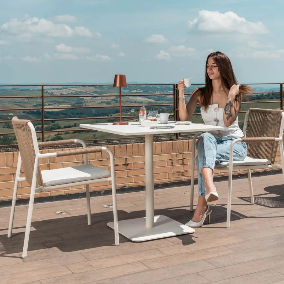Sillón de exterior de aluminio beige y cuerda Terra - Luxe Viadurini