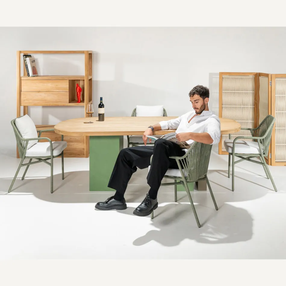 Silla de jardín de aluminio y tejido de cuerda - Asteria Viadurini