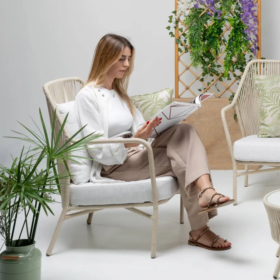 Silla de jardín de aluminio y tejido de cuerda - Asteria Viadurini