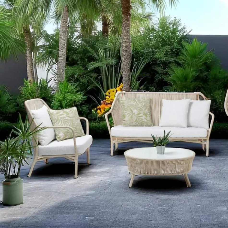 Silla de jardín de aluminio y tejido de cuerda - Asteria Viadurini