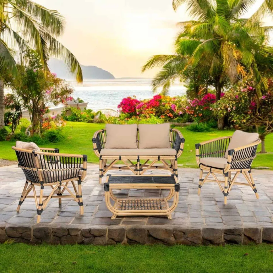 Sillón de jardín en ratán natural con cojines incluidos - Catelyn Viadurini