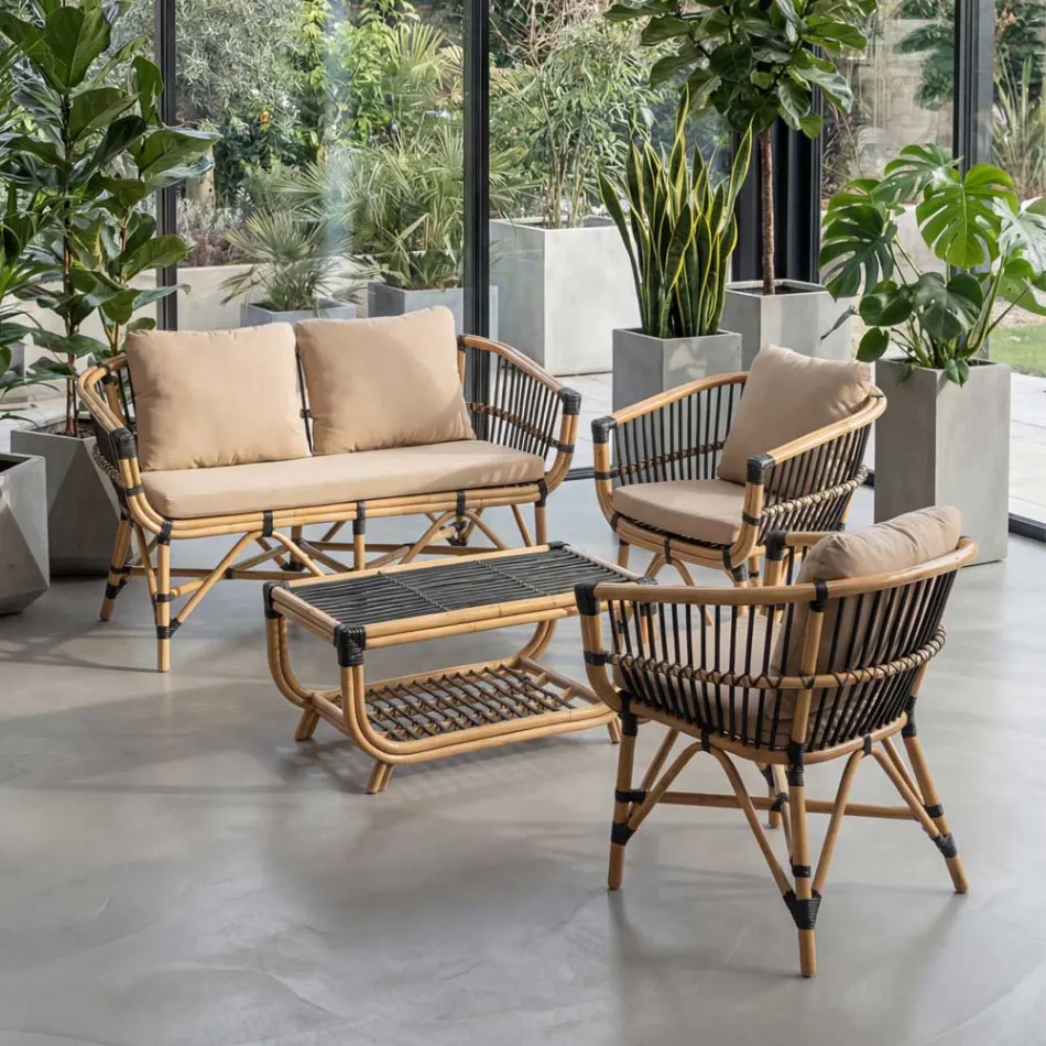 Sillón de jardín en ratán natural con cojines incluidos - Catelyn Viadurini