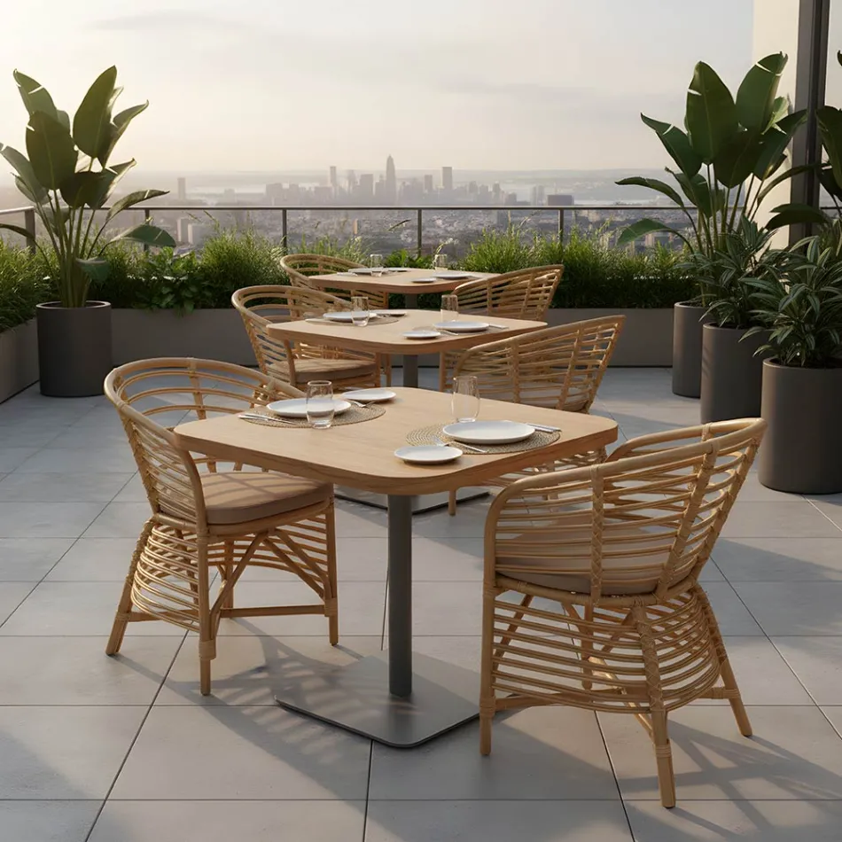 Sillón de Jardín en Ratán Natural, Cojín Incluido, - Torvi Viadurini