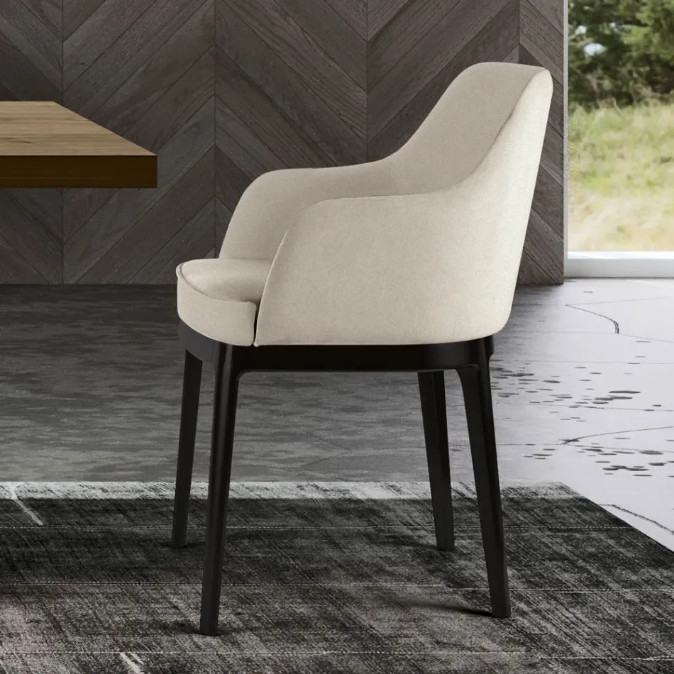 Sillón de salón en diferentes tejidos y madera maciza Made in Italy - Evy Viadurini