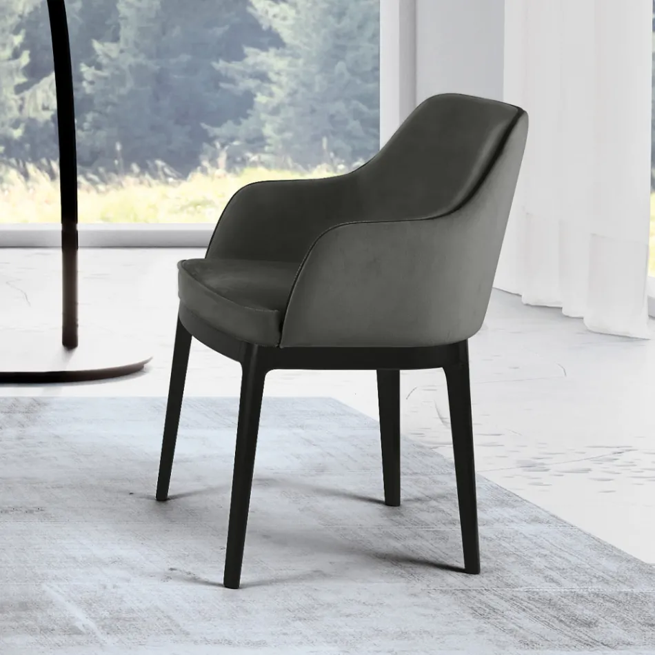 Sillón de salón en diferentes tejidos y madera maciza Made in Italy - Evy Viadurini