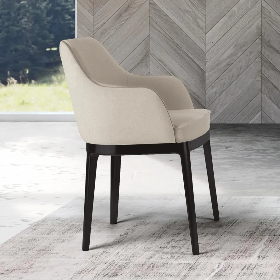 Sillón de salón en diferentes tejidos y madera maciza Made in Italy - Evy Viadurini