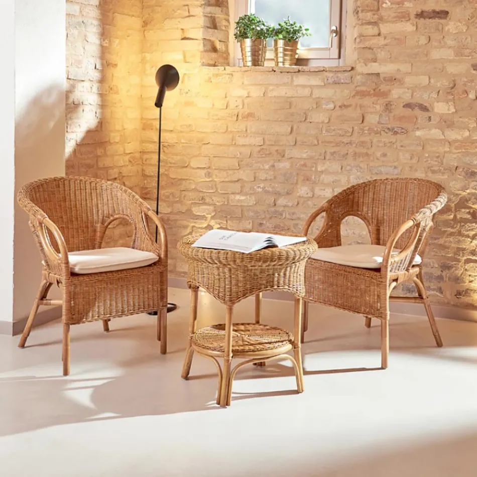 Sillón de exterior de mimbre con cojín de asiento - Nathaniel Viadurini