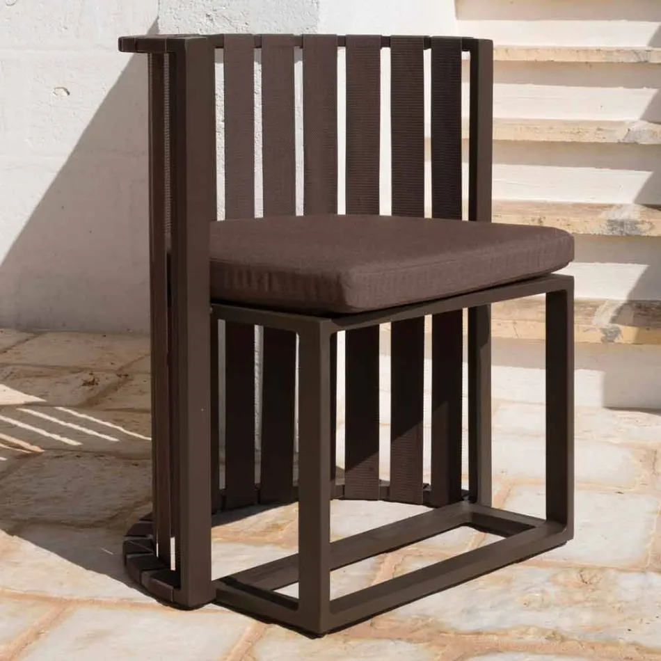 Sillón de comedor al aire libre en aluminio y cuerdas de diseño de lujo - Julie Viadurini