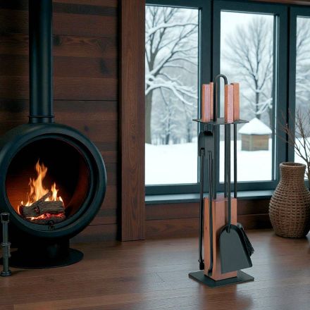 Portaherramientas con 4 accesorios, mangos y estructura de madera Made in Italy - Koi Viadurini