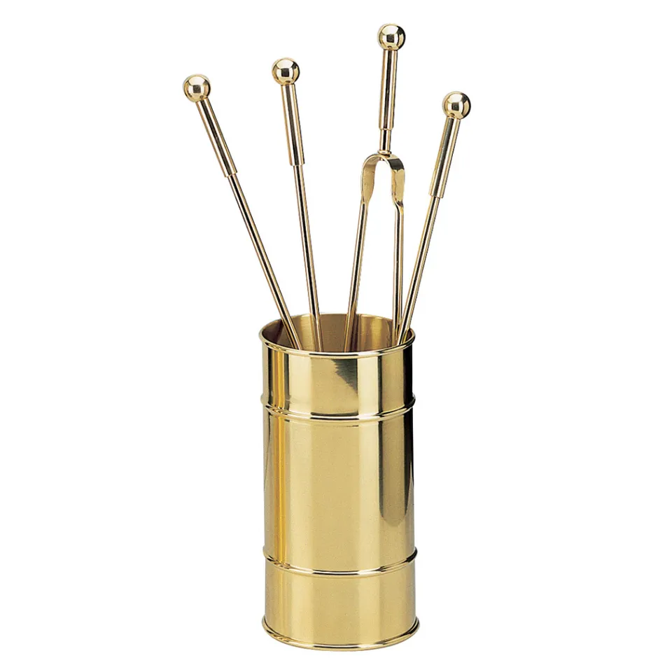 Portaherramientas para chimenea de latón 4 piezas Made in Italy - Jirafa Viadurini