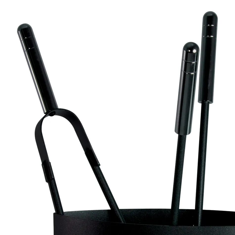 Portaherramientas para chimenea de metal con 4 accesorios Made in Italy - Canarino Viadurini