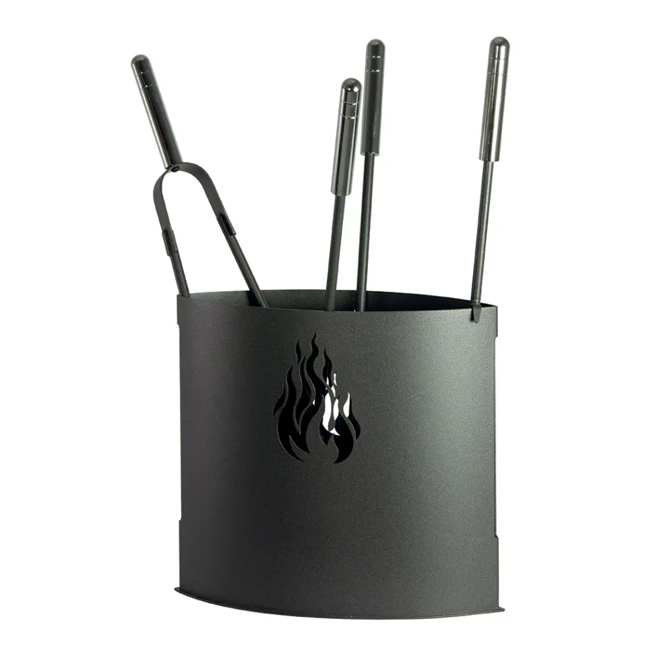 Portaherramientas para chimenea de metal con 4 accesorios Made in Italy - Canarino Viadurini