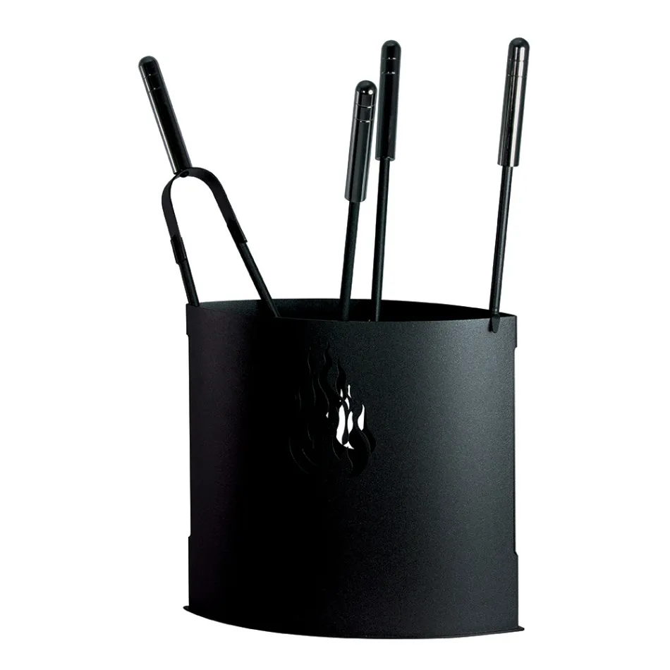 Portaherramientas para chimenea de metal con 4 accesorios Made in Italy - Canarino Viadurini